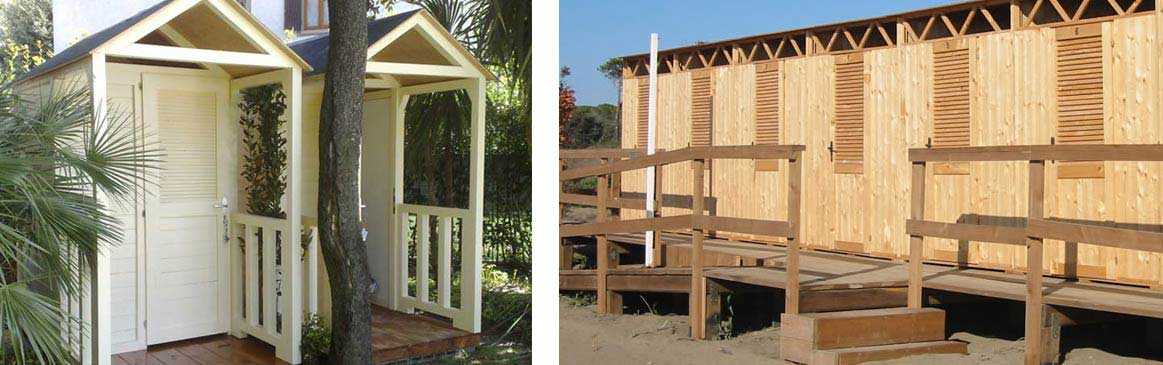 wooden changing rooms for swimming pools